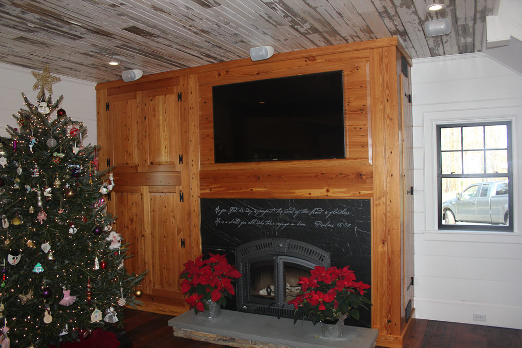 custom woodworking for fireplace and television